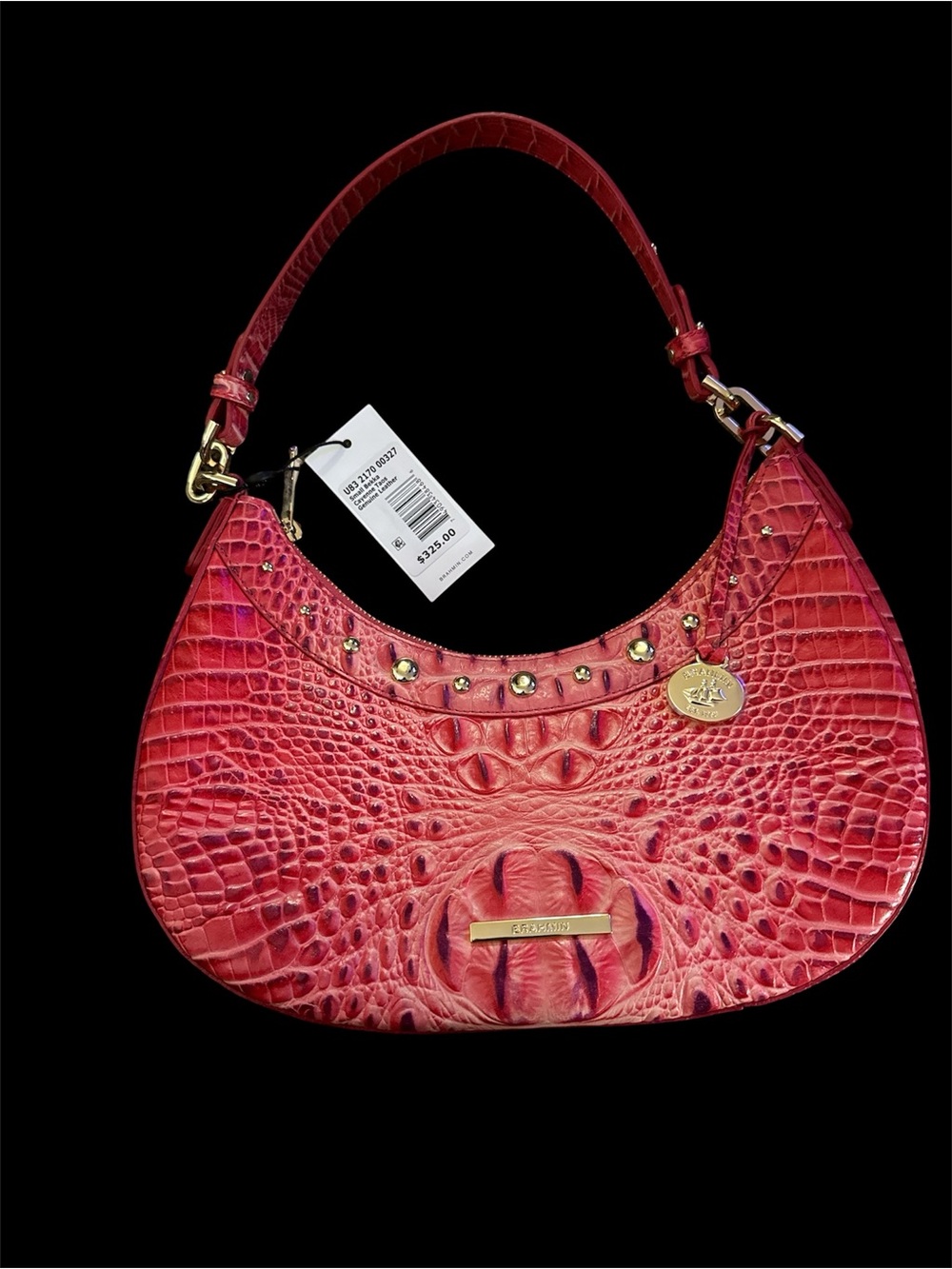Brahmin BekkahRed Cayenne Taos Embossed Leather Shoulder Bag with Gold Hardware